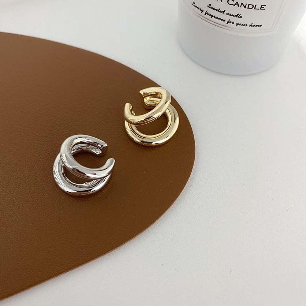 REBUY Rebuy Hoop Earrings Daily Hip Hop Sederhana Multi-layer Perhiasan Fashion Bulat Lingkaran Ganda Geometris Round Earrings