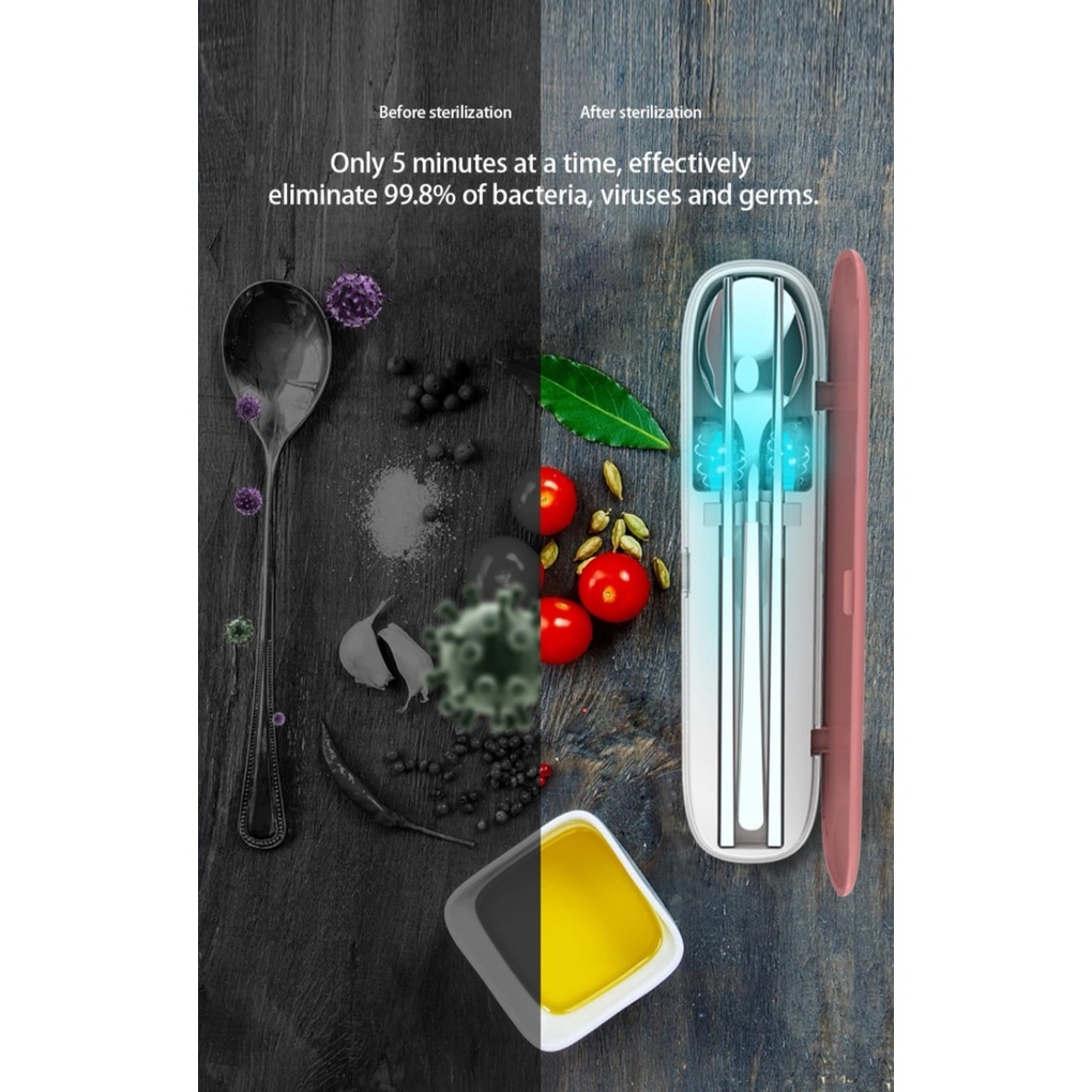 PRESTON COOKWARE - Travel UV Cutlery Sterilizer Box - Kotak Sendok Garpu Set LED