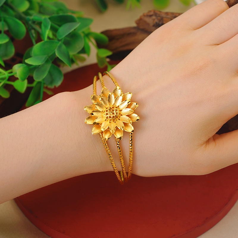 Goldkingdom Perhiasan Fashion 24K Bangkok Aksesoris Ready Stock Berongga Keluar Kaya Bunga Gelang Adjustable Wanita All-match Untuk Wanita