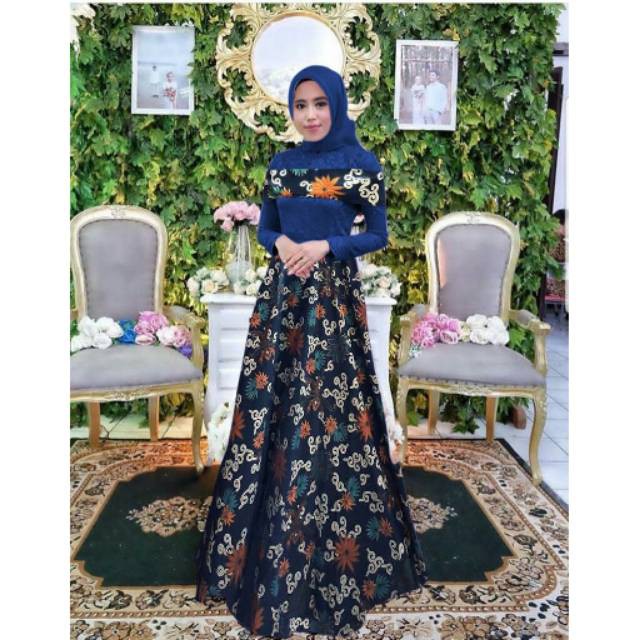 Tile batik maxi gamis katun brukat rok tile navy mustard tosca krem