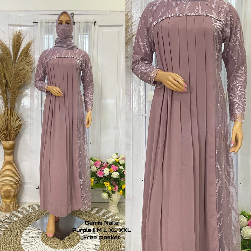 GAMIS NAILA / DRESS BRUKAT PARTY WANITA / BAJU PESTA WANITA / BAJU GAMIS MODERN / GAMIS BRUKAT