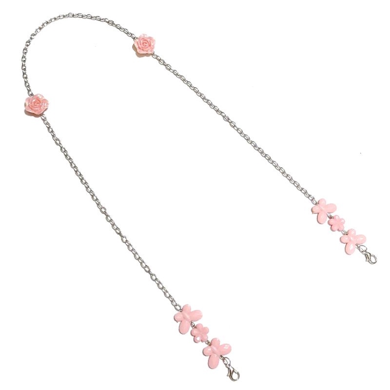 2in1 Strap Mask + Konektor Masker Hijab Adelle Rose Glossy Butterfly Bunga Mawar Kupu Kupu