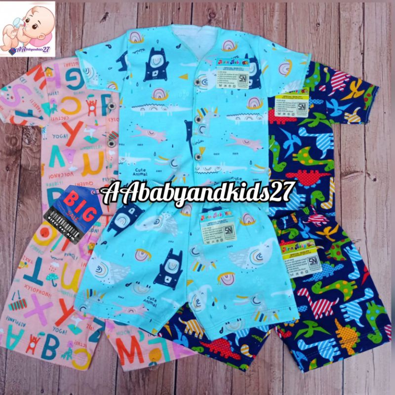 PRODUK TERBARU!!! 3Pasang Setelan Airin Lengan Pendek Kancing Bahu Ukuran Newborn S M L XL SNI