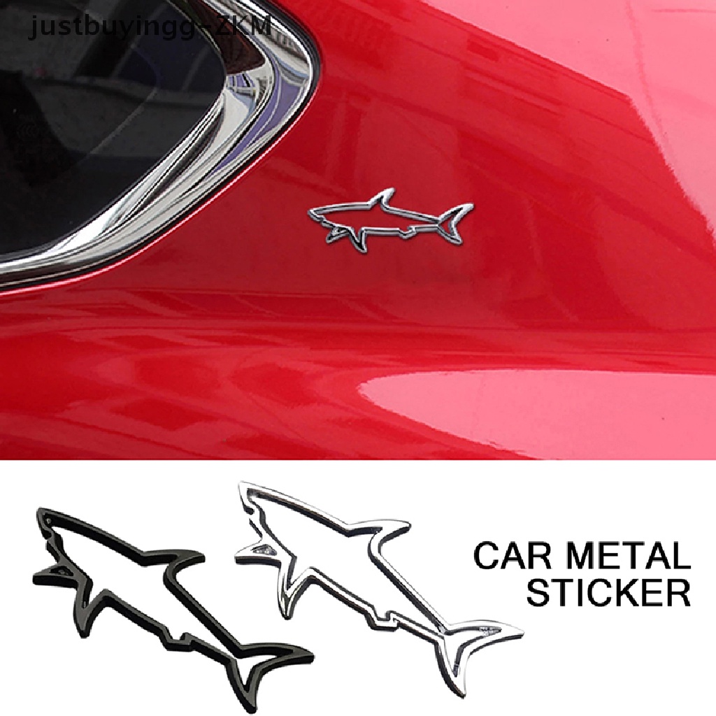 Stiker Emblem 3D Bentuk Ikan Hiu Hollow Bahan Metal Untuk Aksesoris Mobil