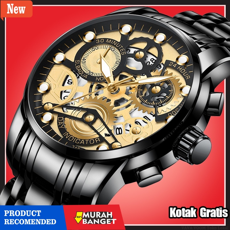 Jam pria analog terbaik- VaVa Voom 2451 COD Jam Tangan Pria Anti Air Original Luxury Stainless Steel