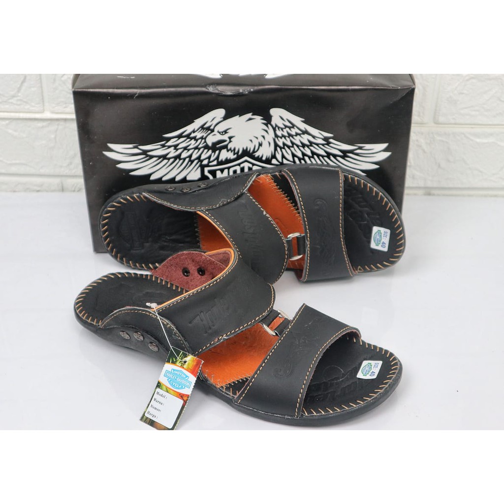 Terbaru Sandal Pria Kulit Sapi Asli Harley Davidson Real Leather Cow Sendal Ban 2 Ring Casual Pria