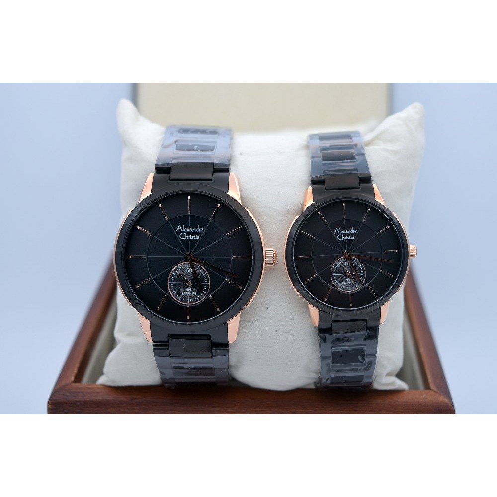 Alexandre Christie AC 8546 Rose Gold Black Couple Edition Original