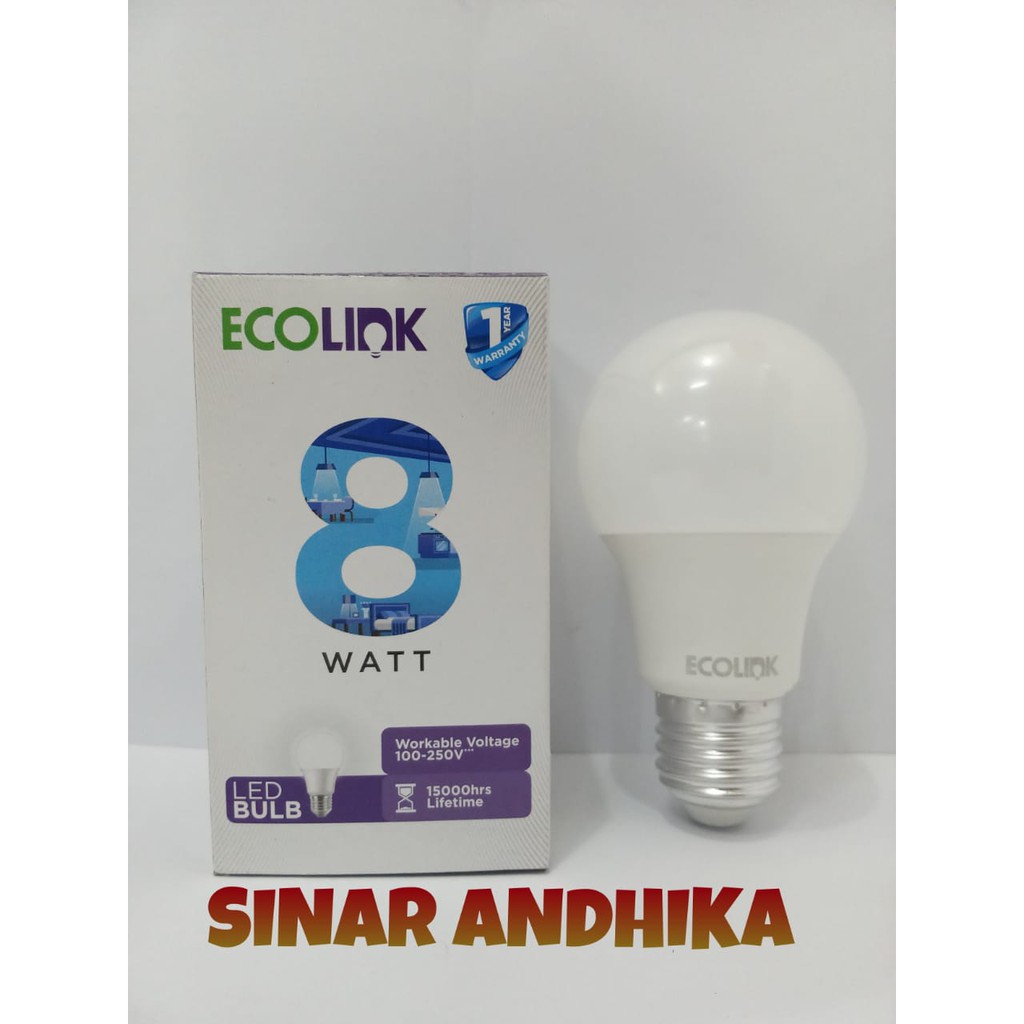 LAMPU LED BULB ECOLINK WARNA PUTIH 8 WATT