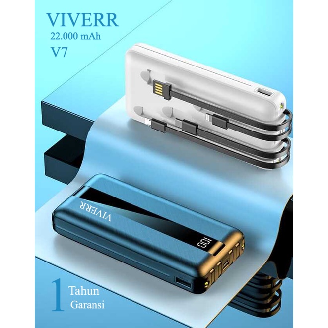 Powerbank VIVERR V7 3Kabel Output Kapasitas 22.000 mAH Produk ORIGINAL 100% Bisa buat semua type Hp dan gadget universal Qualitas No.1 garansi resmi 1 Tahun.