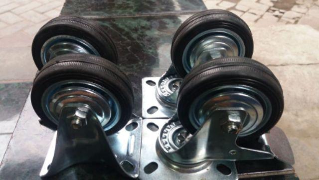 Roda Troli 3 (2 Hidup Rem + 2 Mati) Roda Karet Etalase Gerobak 3inch