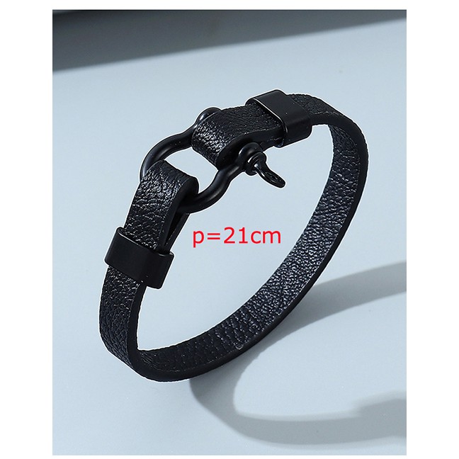 LRC Gelang Tangan Fashion Black Lock Alloy Leather Mens Bracelet Y64878