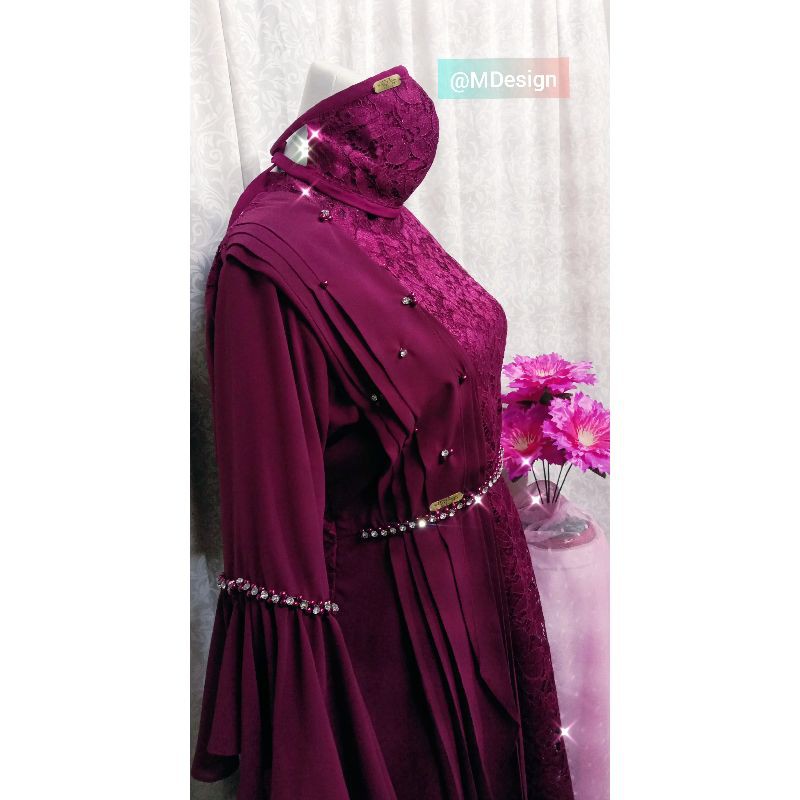 Gamis brukat magenta set MDesign by Emy