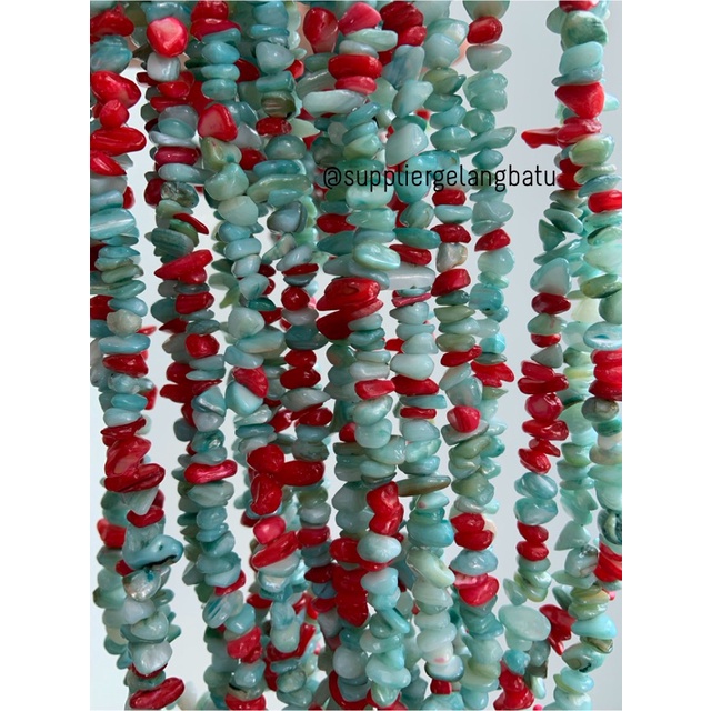 kerikil kerang mix BLUE RED pearl 1cm manik aksesori craft glossy