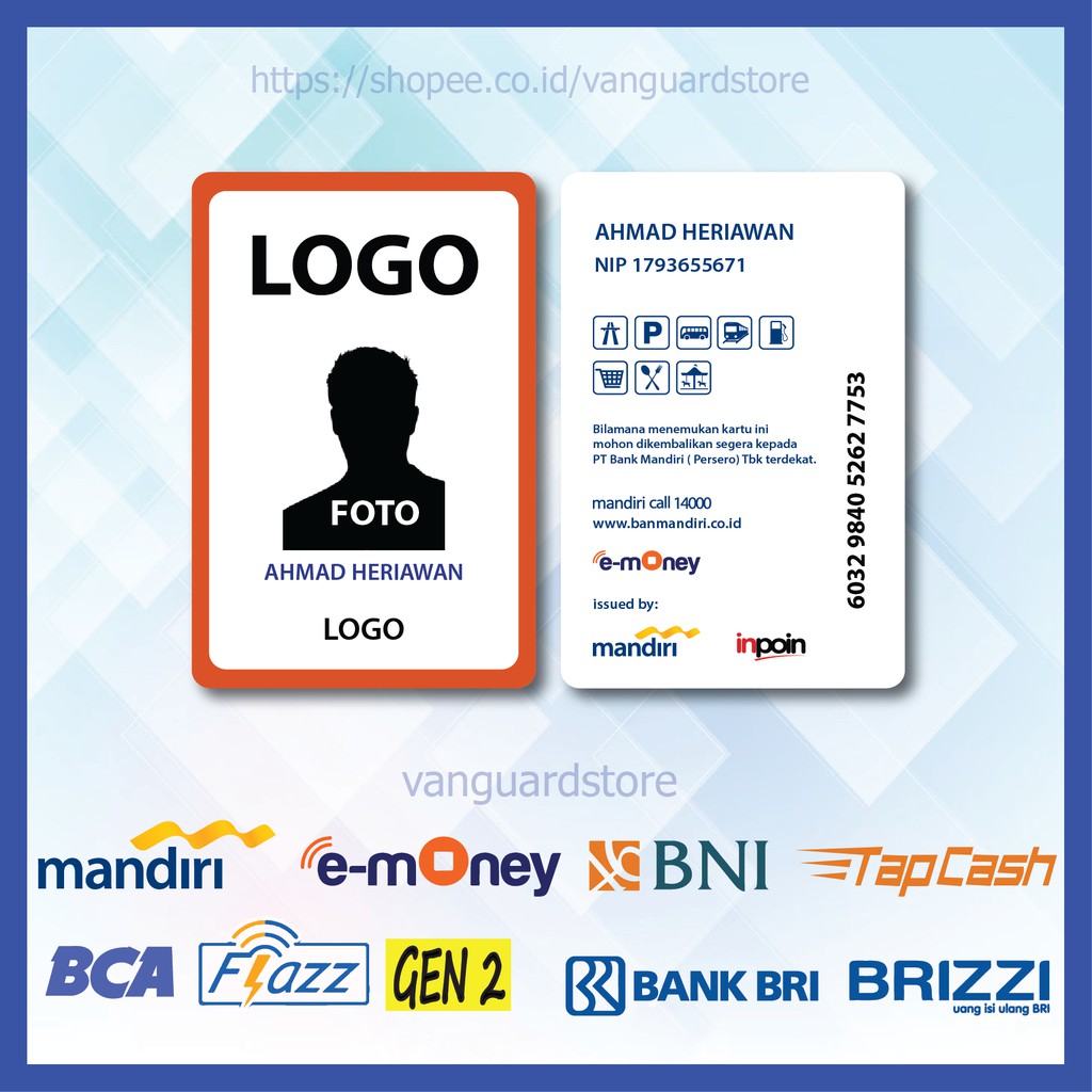 KARTU E MONEY E TOLL ID CARD LIS OREN MANDIRI 15 EMONEY MANDIRI FLAZZ BCA TAPCASH BRIZZI BRI-2 SISI