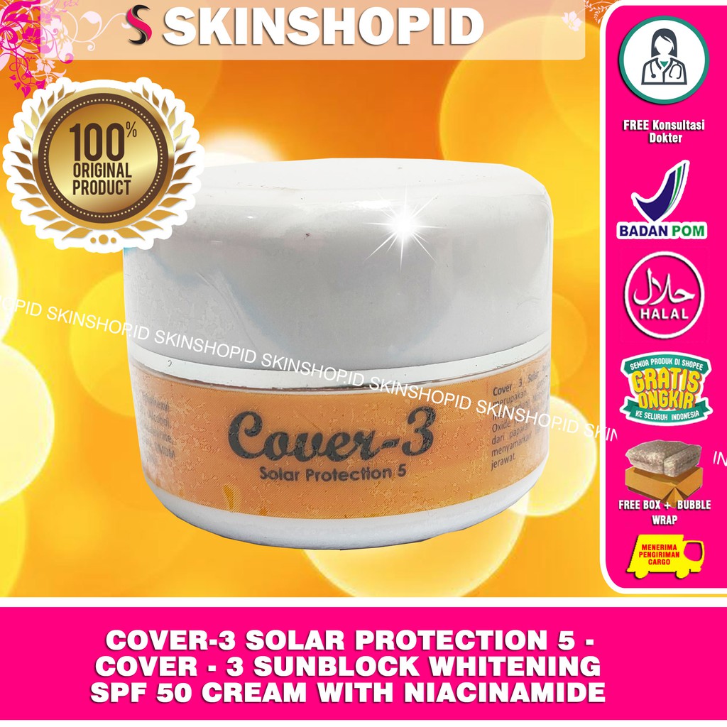 Cover-3 Solar Protection 5 - cover - 3 Sunblock whitening spf 50 cream with Niacinamide 10 gr
