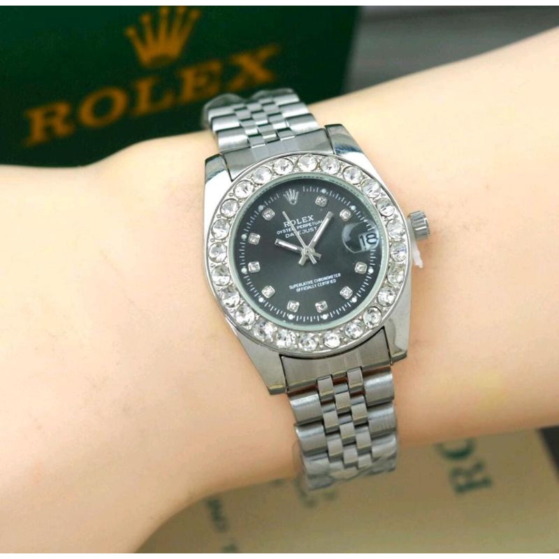 Jam Tangan Wanita Berlian Permata Jam Tangan Wanita Stainliss Steel Tanggal Aktif Wanita