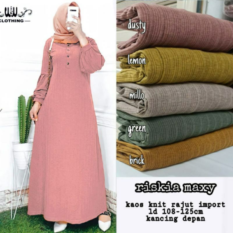 Gamis Rajut Knit Import Jumbo Premium Riskia Maxy Foto dari WW Clothing Solo Grosir Baju Bahan Origi