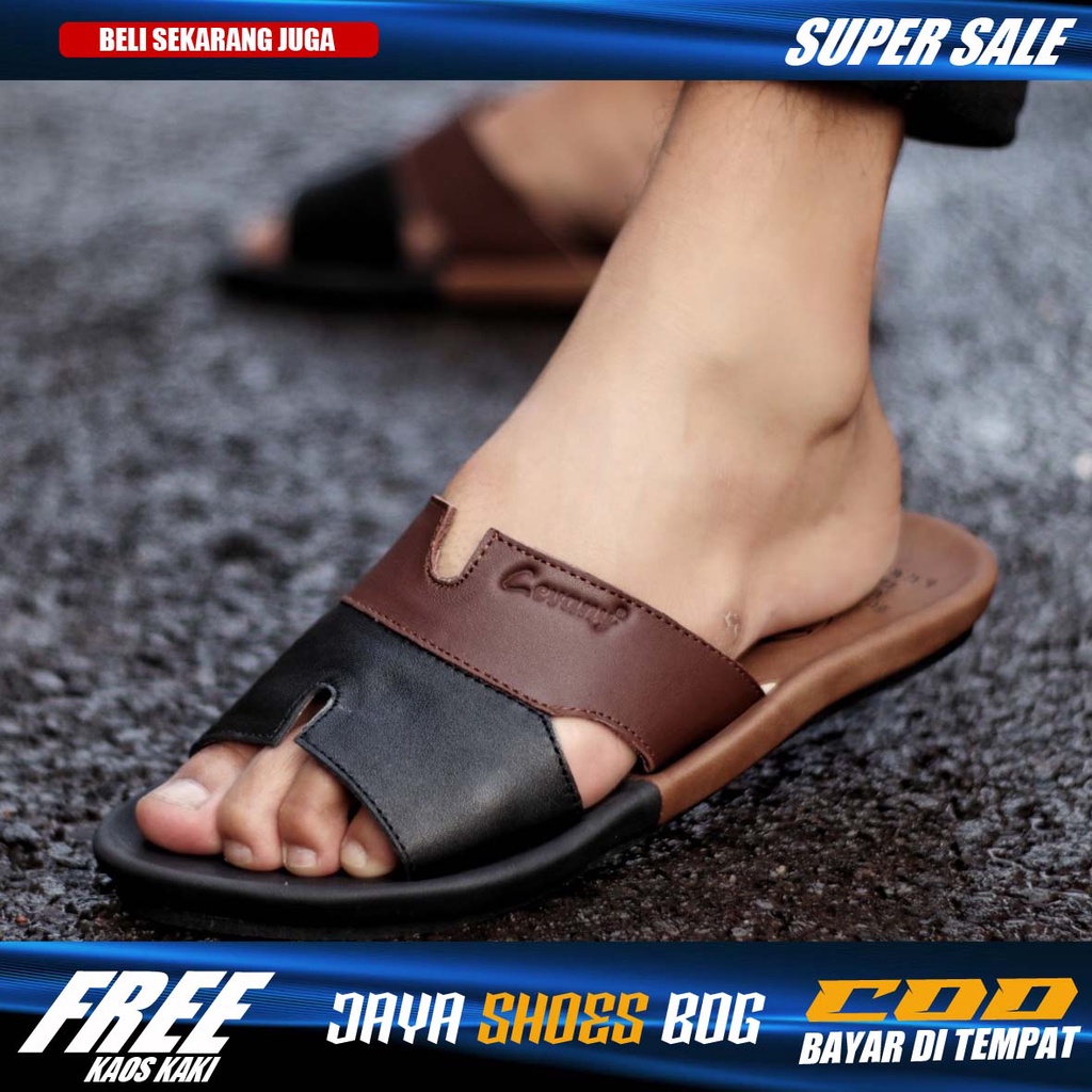 COMBI|Sandal Casual Slop Pria Kulit Sapi Asli Kekinian Brand Original Distro Anti Slip Nyaman Ringan