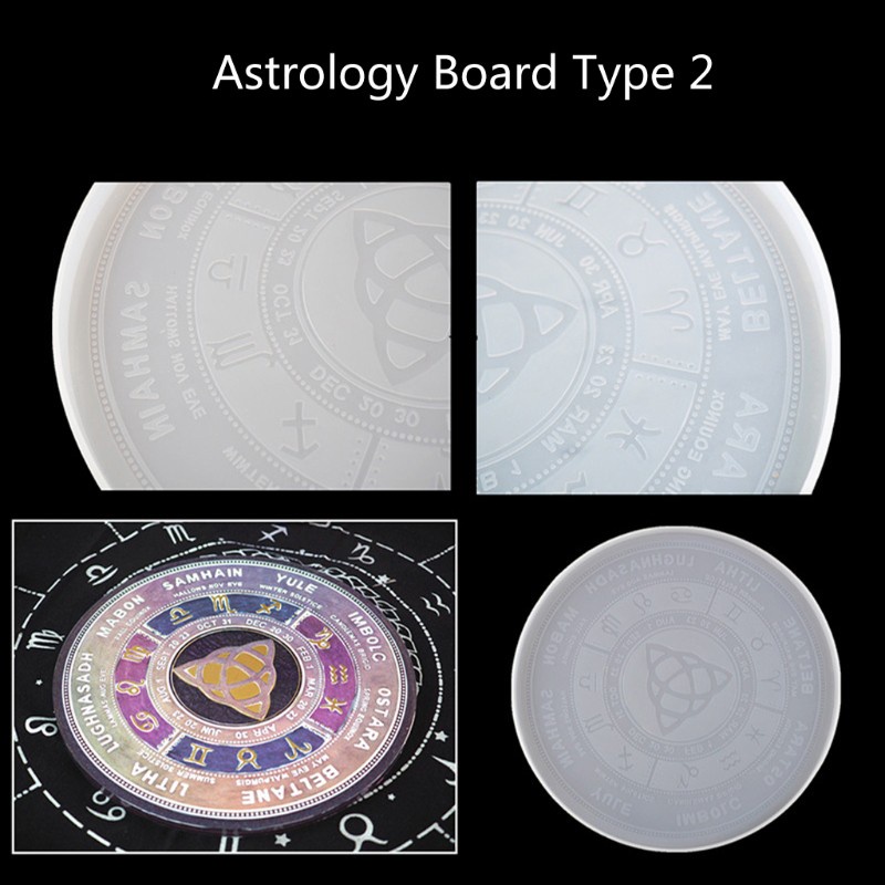 Glitter 4Pcs Pendulum Astrology Zodiac Board Epoxy Resin Mold The Sun Moon Star Tarot Card Tray Round Resin Mold Witchcraft Tool