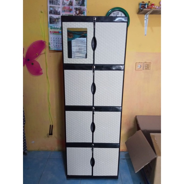 Lemari plastik mini rotan Aquose 4 susun awet anti pecah BMS