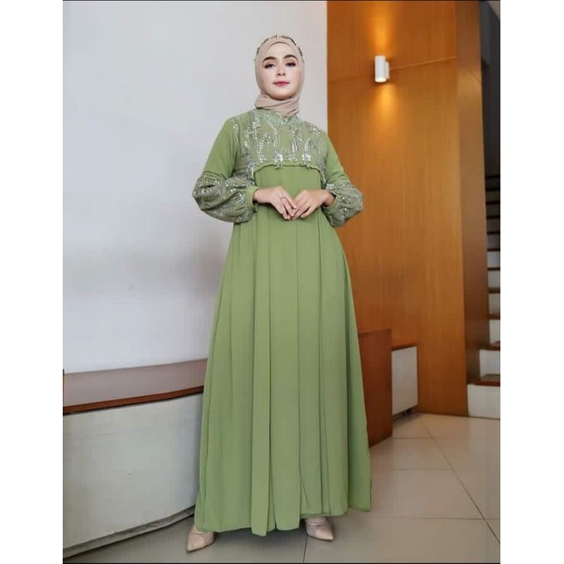 GAMIS AYYARA DRESS BAHAN TILLE PREMIUM MIX CERUTY BABYDOLL + MUTIARA DAN PAYET