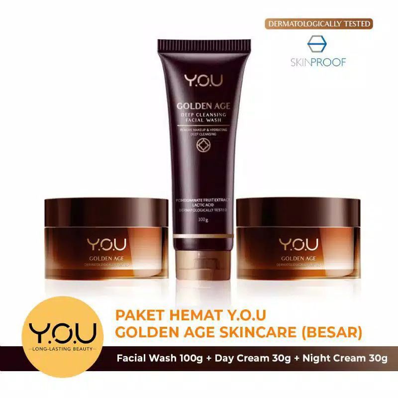 PAKET YOU GOLDEN AGE SKINCARE BESAR 3pcs [facial foam 100ml + day cream 30g + night cream 30g]