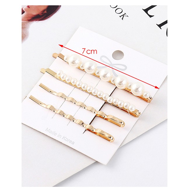 LRC Jepit Rambut Fashion Gold Alloy Pearl Hair Clip Set Y61875