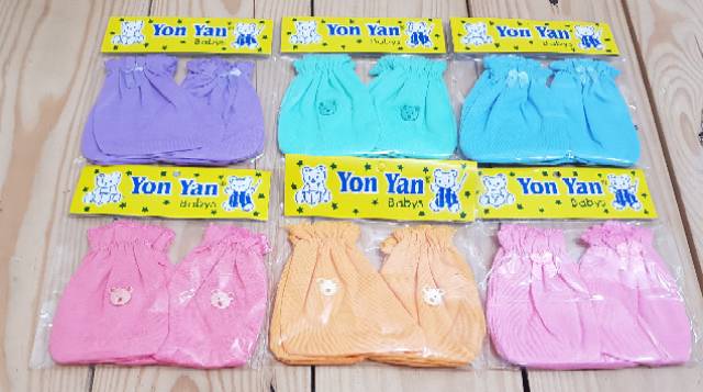 1 Set Sarung Tangan Set Kaki Bayi YON YAN  Polos Tangan Model KERUT (1 Set Atau 3 Set)