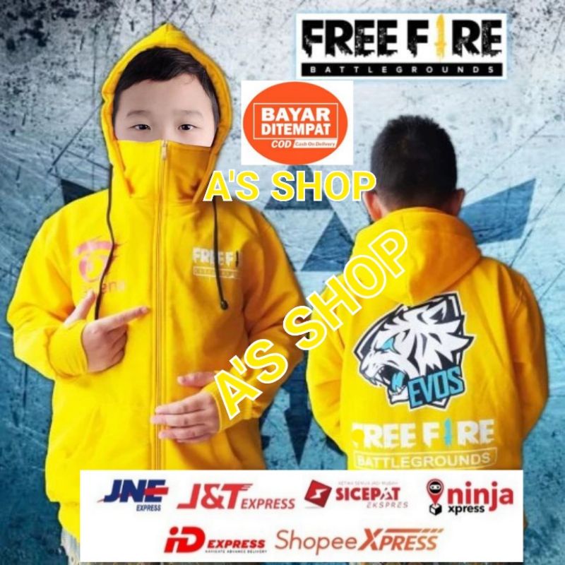 (BISA COD) TERLENGKAP JAKET NINJA /JAKET ANAK LAKI- LAKI / SWEATER HOODIE FREEFIRE BAHAN TEBAL|UNISEX| Usia 7 - 15 thn.