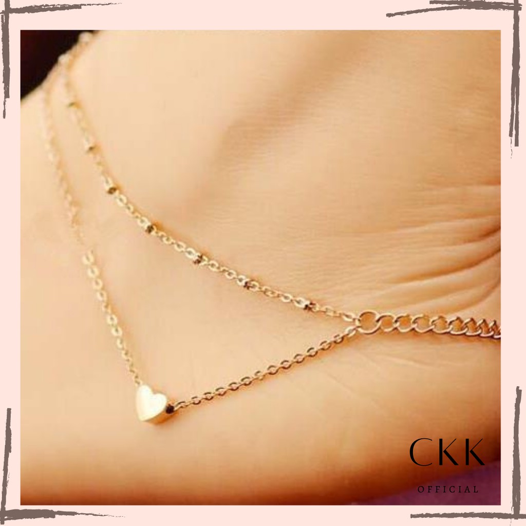 ➰CKK➰ Gelang Kaki FA55 Double Layer Gaya Korea Love Heart Pendant Women