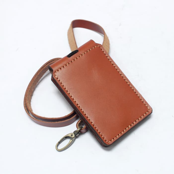 id card holder model lipat - name tag magnet tali warna tan PHID657