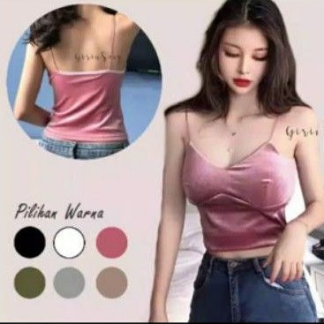 SELLO SC-VB0414  TANK TOP CROP WANITA BAHAN VELVET/BLUDRU PREMIUM