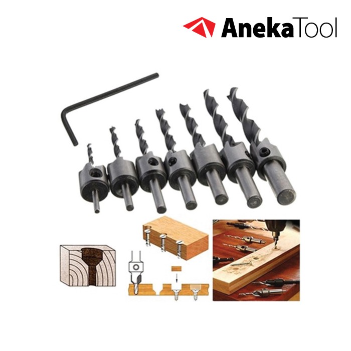 AT Mata Bor Kayu dengan Countersink / Woodworking Champer (7 Pc)