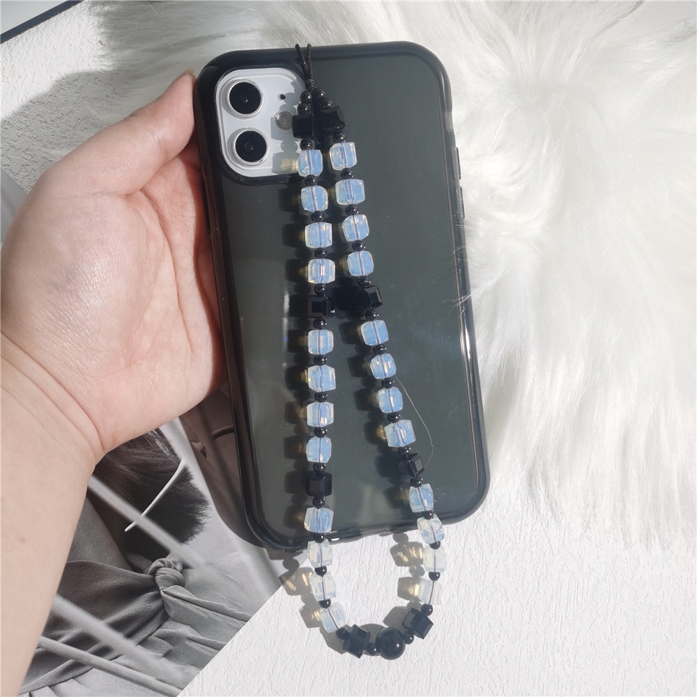 Jennie Tali Lanyard Manik-Manik Akrilik Anti Hilang Warna Putih Untuk Aksesoris Handphone