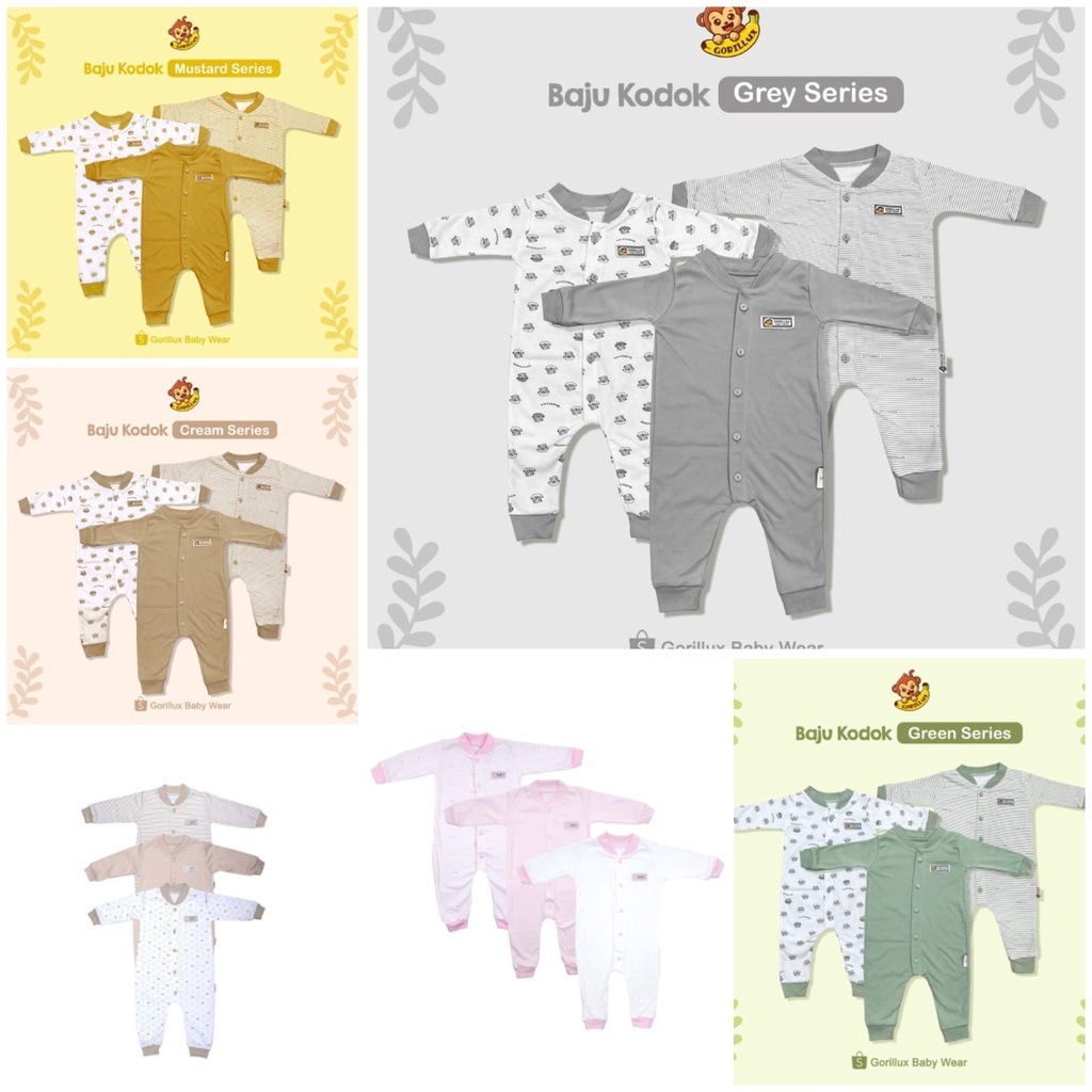 FLUFFY / Gorilux 3 Pcs Sleepsuit Buka Kaki / Jumper Panjang / Sleepsuit Bayi