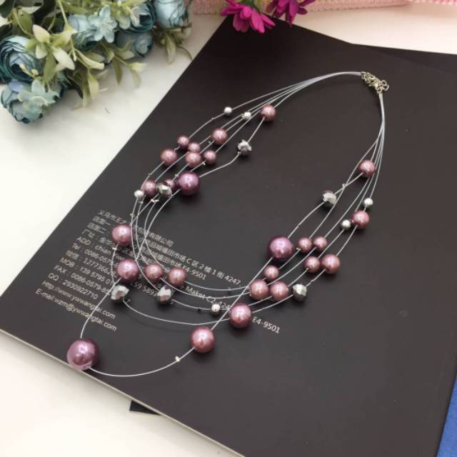 Kalung Etnik Mutiara pearl warna Abu-coklat-ungu-hitam-putih Mp-010