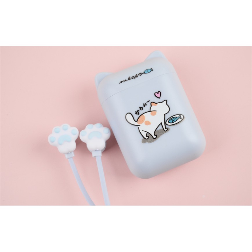 [E-250] Set Headset Earphone Kartun KUCING / Wadah Earphone Karakter KUCING Lucu / Earphone Case Karakter