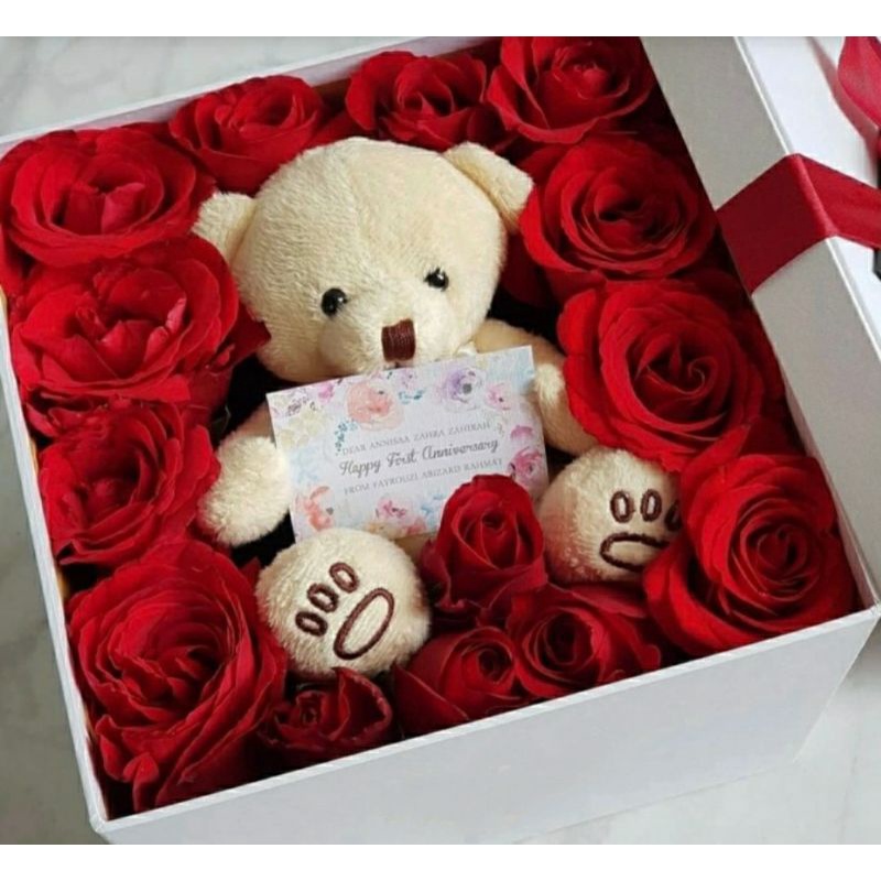 

FLOWER BOX BALON BUNGA BONEKA/BUNGA BOX BONEKA/KADO ULANG TAHUN UNIK