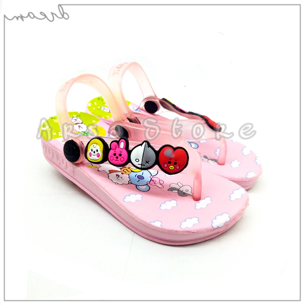 Sandal Jepit Baby BTS Anak Perempuan / Sendal Anak Cewek Tali Belakang Motif BT21 Umur 1 2 3 Tahun