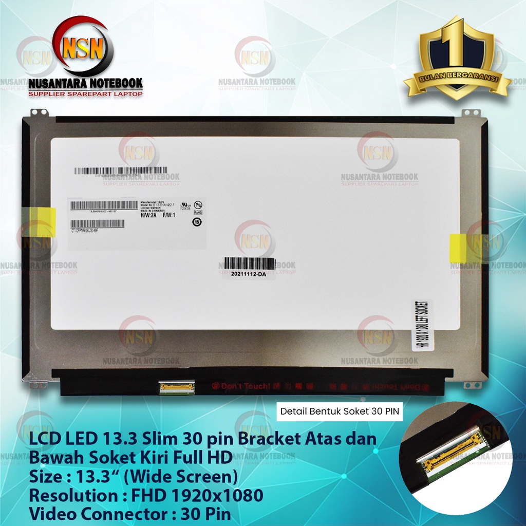 LCD LED 13.3 Slim 30 Pin Bracket Up Down Soket Kiri Full HD