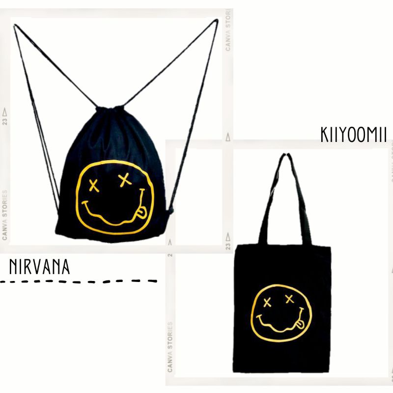 Totebag (Pakai Resleting)/ Stringbag Tas Ransel Serut Sablon NIRVANA fashion bag || Kiiyoomii || 026