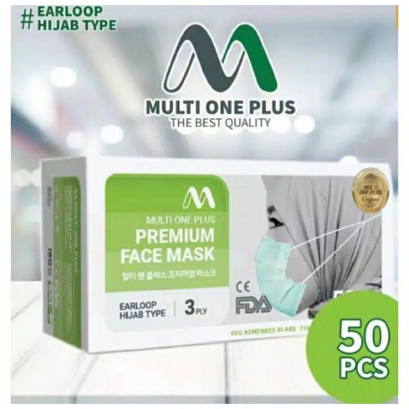 masker hijab dewasa warna hijau 3ply isi 50 pcs