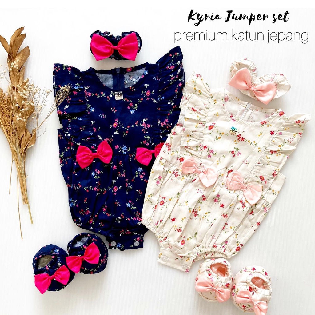 MELANIE / CLARA MICHA / TALITHA GIANNA EMMA CHERRY jumper bayi perempuan Baju setelan jumper rok bunga bandana sepatu pergi lucu fashion anak bayi-1