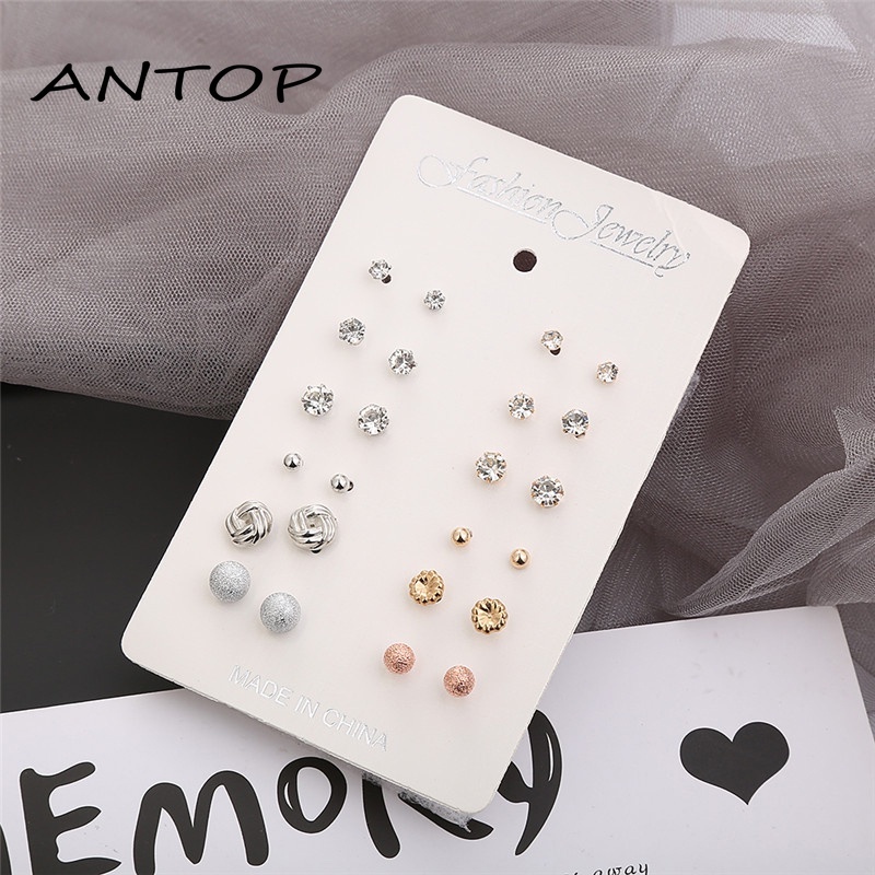 1 Set/mode Anting Set Wanita Sederhana Paduan Berlian Imitasi Bola Anting-Anting Wanita Aksesoris Perhiasan Hadiah ANTOP