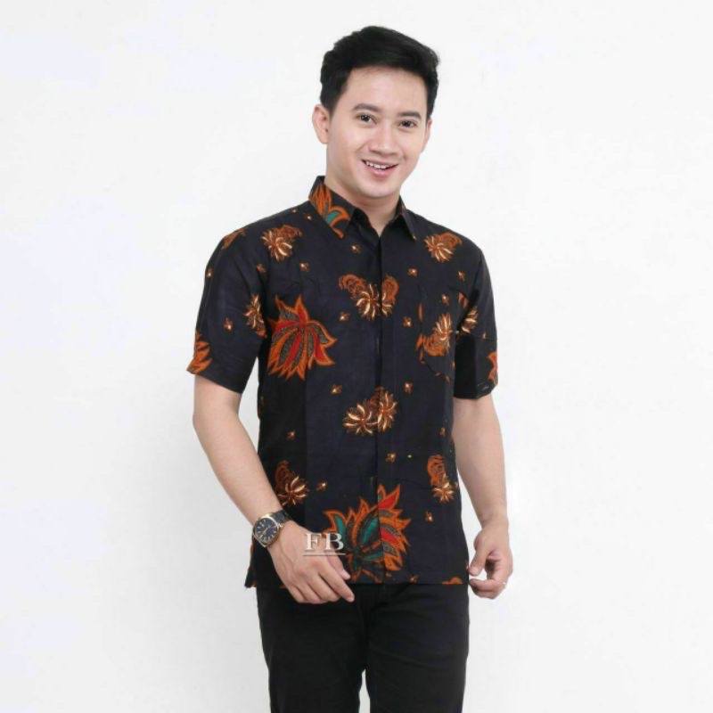 Baju Batik Kemeja Pria Lengan Pendek BSWART Batik Pria HRB026 Kenongo Hem Pendek Padi