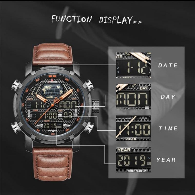 Jam Tangan Pria Naviforce NF9160 Original Garansi 1Tahun Double Time Tali kulit(Anti air)