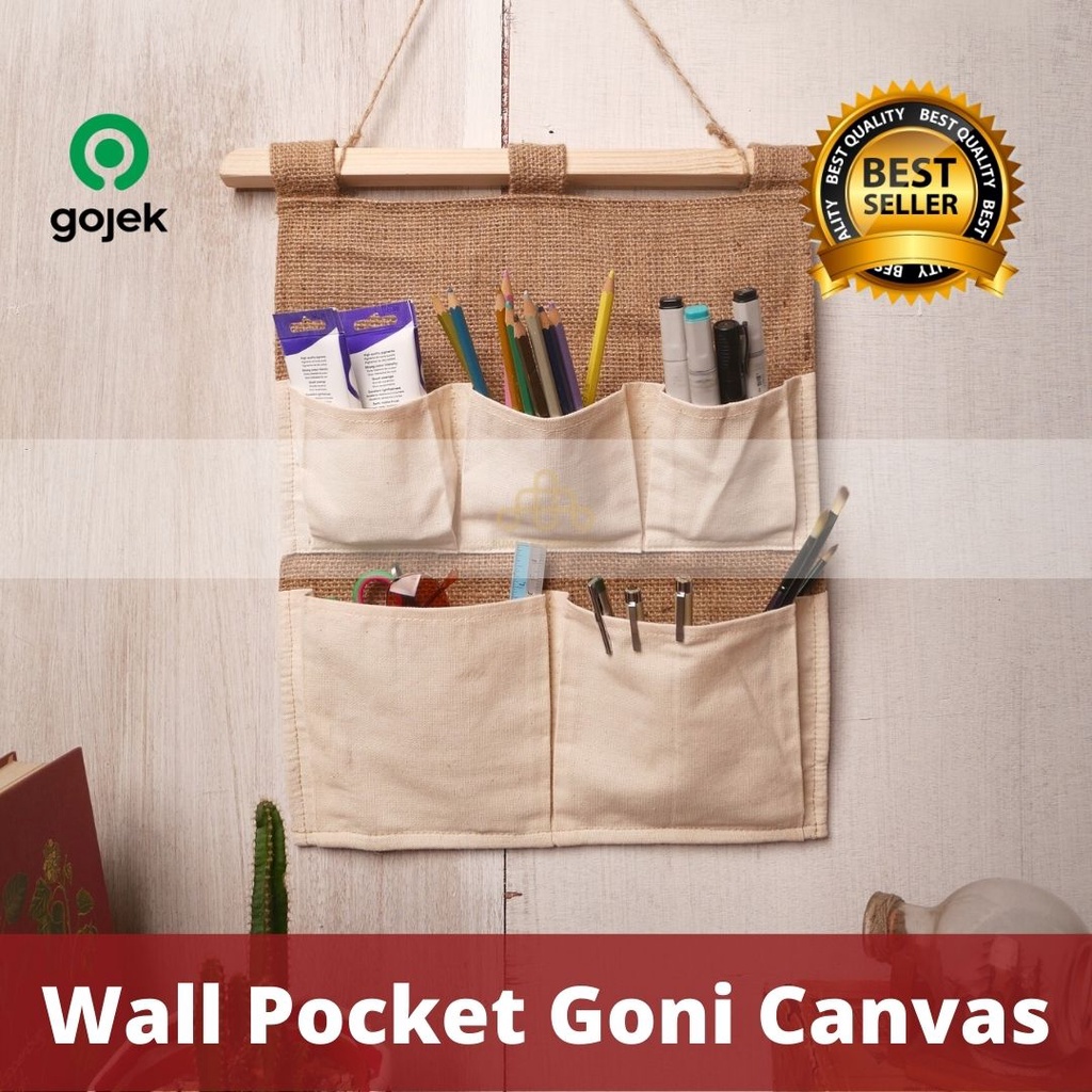 Pajangan Dinding Aesthetic Wall Pocket Goni Canvas 5 Saku Dekorasi Dinding Storage Bag Organizer Pouch Gantung Rustic Style Hanger