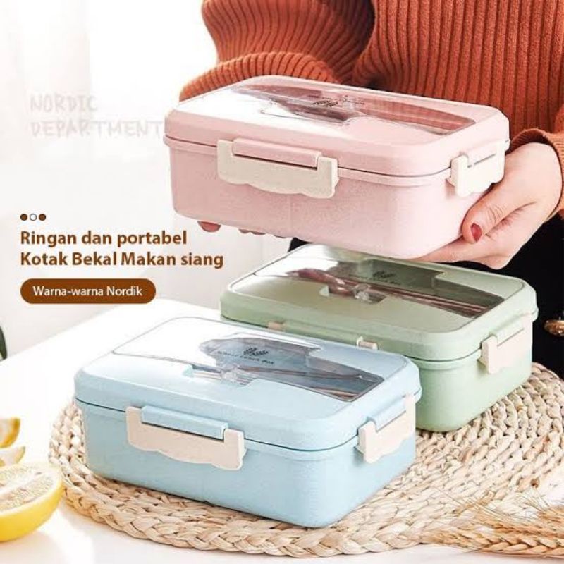 Jual Gratis Sendok Sumpit Lunch Box Tempat Makan Jerami Gandum