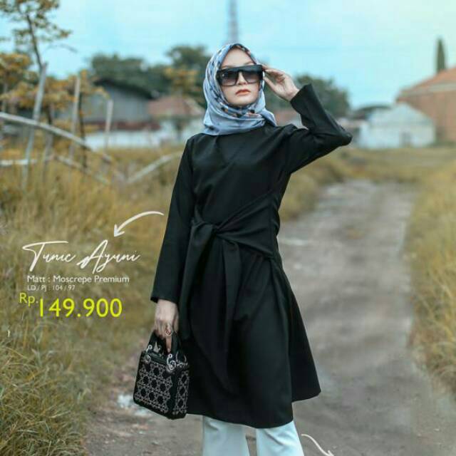 baju tunik moscrepe Ayuni by Arrafi trendi premium sale diskon atasan wanita kekinian terbaru cod ja