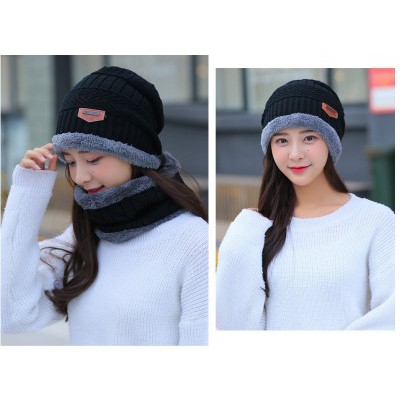 TOPI SYAL KUPLUK RAJUT BEANI SCARF BAHAN TEBAL 2 IN 1 SET TOPI HIKING BAHAN WOOL